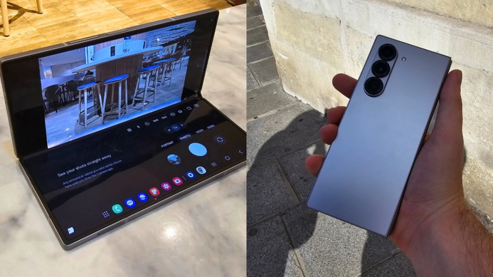 Samsung Galaxy Z Fold 6 với màn hình gập mở linh hoạt, hiển thị đa nhiệm.